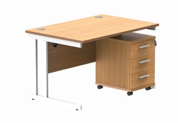 [COREBUNDU1280BCHWH3] Double Upright Rectangular Desk + 3 Drawer Mobile Under Desk Pedestal (FSC) | 1200X800 | Norwegian Beech/White
