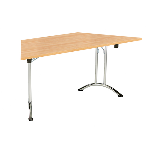 One Union Folding Table 1600 x 800 Silver Frame Beech Trapezoidal Top