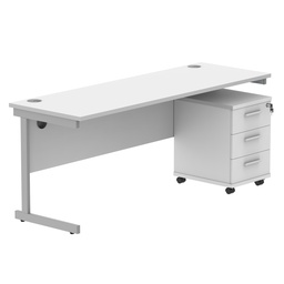 [COREBUNSU1860WHTSV3] Single Upright Rectangular Desk + 3 Drawer Mobile Under Desk Pedestal (FSC) | 1800 X 600 | Arctic White/Silver