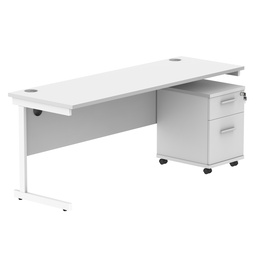 [COREBUNSU1860WHTWH2] Single Upright Rectangular Desk + 2 Drawer Mobile Under Desk Pedestal (FSC) | 1800 X 600 | Arctic White/White