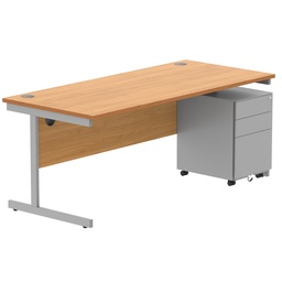 [COREBUNSU1880BCHSV+USMP3SV] CORE Single Upright Rectangular Desk + Under Desk Steel Pedestal 3 Drawers (FSC) | 1800 X 800 | Norwegian Beech/Silver