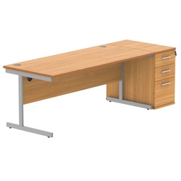 [COREBUNSU1880BCHSVDH] Single Upright Rectangular Desk + Desk High Pedestal (FSC) | 1800 X 800 | Norwegian Beech/Silver