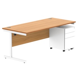 [COREBUNSU1880BCHWH+USMP3WH] CORE Single Upright Rectangular Desk + Under Desk Steel Pedestal 3 Drawers (FSC) | 1800 X 800 | Norwegian Beech/White