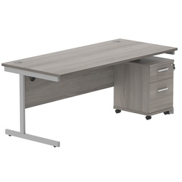[COREBUNSU1880GOAKSV2] Single Upright Rectangular Desk + 2 Drawer Mobile Under Desk Pedestal (FSC) | 1800 X 800 | Alaskan Grey Oak/Silver