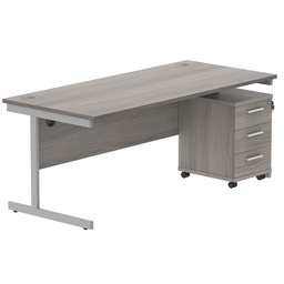 [COREBUNSU1880GOAKSV3] Single Upright Rectangular Desk + 3 Drawer Mobile Under Desk Pedestal (FSC) | 1800 X 800 | Alaskan Grey Oak/Silver