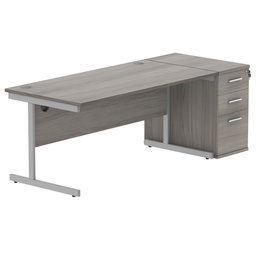 [COREBUNSU1880GOAKSVDH] Single Upright Rectangular Desk + Desk High Pedestal (FSC) | 1800 X 800 | Alaskan Grey Oak/Silver